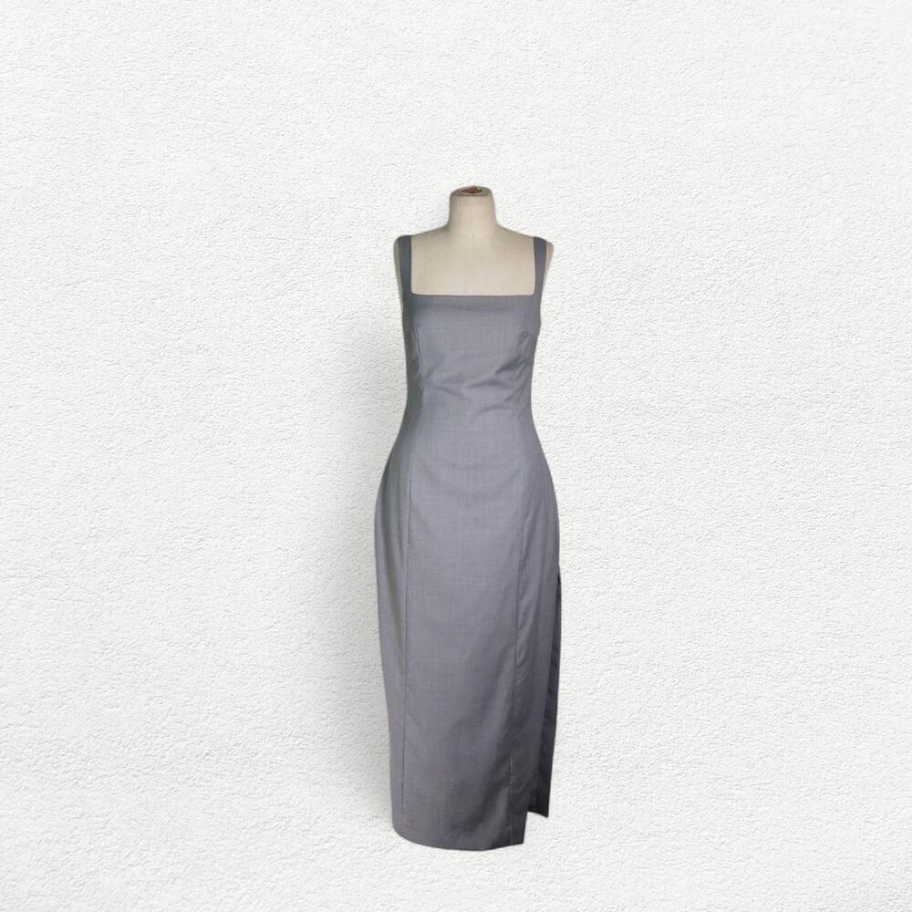 St. Agni Curve Seam Wool Midi Dress in Grey Resort '23 Runway